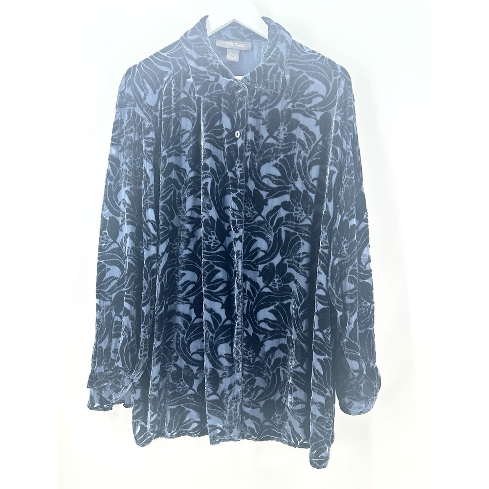 Lane‎ Bryant Designs Sheer Blouse Sz 22 Velvet Burnout Witchy Whimsigoth EE15